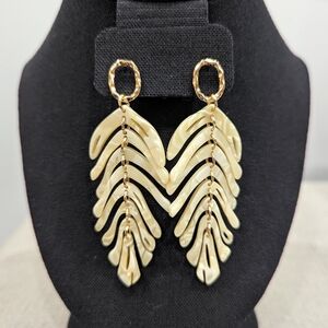 Elegant Gold and Cream Leaf Earrings